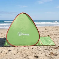 Cort de Plajă Outsunny Pop Up cu Protecție UV 30+ și Geantă de Transport, 200x150x119 cm, Verde(m-9)