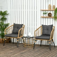 Outsunny 3-teiliges Bistro-Set, wetterbeständig, 1 Beistelltisch, 2 Stühle, 62 cm x 65 cm x 78 cm, Sand+Dunkelgrau(m-10)