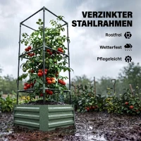 Outsunny Hochbeet mit Rankgitter Pflankasten mit Rankhilfe, offener Boden, wetterbeständig, 61 cm x 61 cm x 140 cm, Grün(m-6)