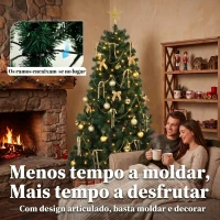 HOMCOM Árvore de Natal Decorativa 180 cm com 240 LED 755 Pontas Ignífugas Estrela 30 Bolas 18 Laços e Decoração Dourada Verde(m-7)
