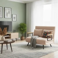 HOMCOM Sofá Cama Convertível 2 Lugares Dobrável com Encosto Ajustável em 5 Níveis e 2 Almofadas 102x73x81 cm Bege Claro(m-9)