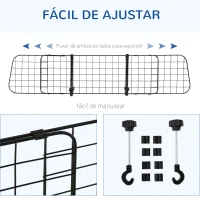 PawHut Grade de Segurança de Carro para Cães Extensível Universal Grade de Segurança para Cães com Largura Ajustável 91-152x30cm Preto(m-4)