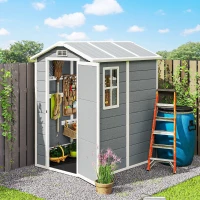 Outsunny Magazie de Grădină din Rășină cu Podea, Ușă Blocabilă și Fereastră, 1,3 x 1,8 m, Gri(m-8)