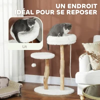 PawHut Arbre à chat arbre à grimper avec lit poteaux à griffer plateforme de saut balle et corde de jeu 58 x 40 x 85 cm blanc(m-5)