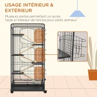 PawHut Cage pour Petits Animaux Roulante 5 Rampes 5 Plates-formes Plat et Bouteille d'Eau 250 ml Bac Inférieur Amovible(m-7)