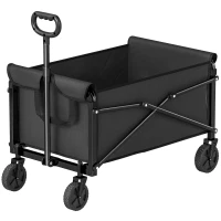Outsunny 80L Festivalwagen auf Rädern, kompakter faltbarer Gartenwagen mit verstellbarem Griff, Schwarz(m-10)