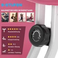 HOMCOM Heimtrainer Fahrradtrainer klappbar Magnetisch Hometrainer Fahrrad mit LCD Monitor, 8 stufig einstellbarem Magnetwiderstand Räder, Leise Platzsparend Fitnessbikes für Zuhause Rosa+Weiß(m-5)