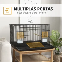 PawHut Gaiola para Pássaros 77x46x45 cm Gaiola de Metal para Pássaros com Bandeja Amovível 2 Poleiros e 2 Comedouros Preto(m-5)