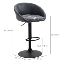 HOMCOM 2er-Set Barhocker, höhenverstellbar, 360-Grad-Schwenk-Design, 57 cm x 50 cm x 84-104cm, Grau(m-3)