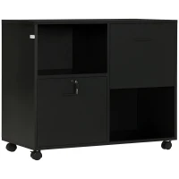 Vinsetto Dulap de Birou cu 2 Sertare pentru Dosare si Rafturi Deschise din PAL, Manere din Otel, Roti cu Blocare, 80x40x66cm, Negru(m-1)