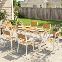 Outsunny Set de Masă pentru Exterior, 7 Piese, din Aluminiu, Lemn de Tec(m-10)
