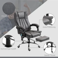 Vinsetto Chefsessel mit Massage- und Wärmefunktion, Fußstütze, verstellbar, bis 120kg, Grau(m-7)