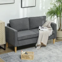 HOMCOM Canapea cu 2 locuri, cu spațiu de depozitare și 2 perne, din material textil cu efect de catifea și lemn, 140x63x79 cm, gri(m-10)