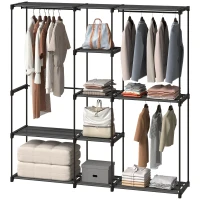 HOMCOM Armário para Roupas 182x43x185 cm Armário Aberto com 8 Prateleiras de Tecido Barras para Pendurar  182x43x185 cm Preto(m-11)