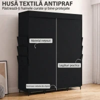 HOMCOM Garderobă Textilă cu 3 Bare și 3 Rafturi, Oțel și Material Netesut, 130 x 45 x 167 Cm, Negru(m-5)
