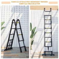 DURHAND Scară telescopică pliabilă cu 10 trepte din aluminiu și metal pentru interior și exterior, 320x67x7 cm, negru(m-8)