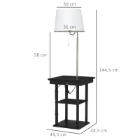 HOMCOM 2-in-1 Stehleuchte Stehlampe Beistelltisch mit 3 Regalen Innenbeleuchtung E27 bis 40W für Wohn-/Schlafzimmer Schwarz+Weiß 44,5 x 44,5 x 144,5cm(m-3)