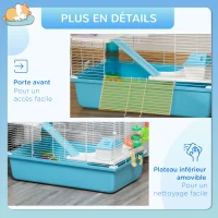 PawHut Cage à hamster rat rongeur 3 niveaux avec tunnel, biberon eau, roue, maisonnette, échelles dim. 59L x 36l x 47H cm(m-6)