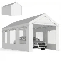 Outsunny Abri de Voiture Tente de Garage Protection UV30+ Hauteur Réglable 6 Fenêtres et Moustiquaire 3x6m Blanc(m-15)