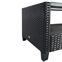 Outsunny Gartenmöbel-Set. 4-tlg., 2 Sessel, 1 Sofa, 1 Couchtisch, abnehmbare Polster, PE-Rattan, Schwarz(m-8)