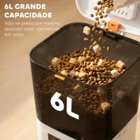 PawHut Comedouro Automático 6L WiFi 2.4G com Controlo App 2 Taças Programável 1-10 Refeições Gravador de Voz 10s Fácil de Limpar(m-6)