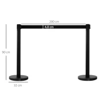 Outsunny Set 2 Colonnine Segnapercorso con Nastro Estendibile di 2 m, Paletti Delimitazione in Acciaio Inox e Nylon, Ø32x90 cm, Nero(m-3)