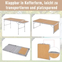 Outsunny Campingtisch höhenverstellbar Klapptisch mit Seittischplatte Klappbar Aluminium 120 x 60cm Naturholz(m-4)