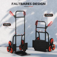 DURHAND Treppensteiger Sackkarre klappbar Transportkarre mit Stahlrahmen max. 120kg 105,5 cm Transportwagen für Umzug Werkstatt Lager Rot(m-4)