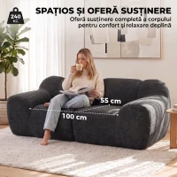 HOMCOM Canapea 2 Locuri din Chenille Fără Structură, cu Șezut Larg și Brațe Largi, 174x91x61 cm, Gri Închis(m-6)