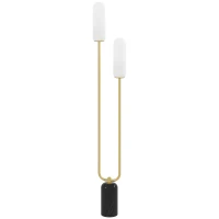 HOMCOM Lampadar în formă de U cu 2 Lumini și Întrerupător de Picior, Lampă de Podea din Sticlă și Oțel cu Bază de Marmură, 26x12x150 cm, Alb Negru și Auriu(m-1)