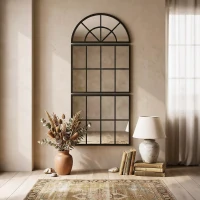 HOMCOM Bogen Wandspiegel 120 x 54 cm Fenster Hängespiegel 3 Teiliger Großer Spiegel für Schlafzimmer Wohnzimmer(m-2)