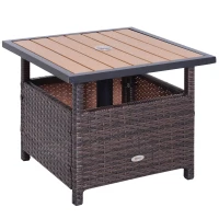 Outsunny Polyrattan Beistelltisch Gartentisch Terrassentisch Schirmständer für Sonnenschirm inkl. Sandsack Braun 55,5 x 55,5 x 46 cm(m-1)