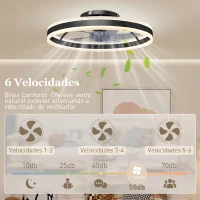 HOMCOM Ventoinha de Teto com Luz LED 6 Velocidades Motor Reversível e Comando Remoto Potência 45W Ø50x13,5 cm Preto(m-6)