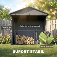 Outsunny Adăpost de Grădină 1.1x2 m cu Ușă Rulabilă, Cort Garaj pentru Biciclete și Motociclete, Gri Închis(m-6)