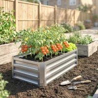 Outsunny Caixa de Plantio de Aço Galvanizado para Cultivar Plantas Flores Floreira Exterior Retangular com Fundo Aberto 120x60x30,5 cm Prata(m-8)