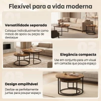 HOMCOM Conjunto de 2 Mesas de Centro Redondas Ninho Industriais com Estrutura Metálica para Sala ou Quarto Castanho(m-5)