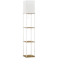 HOMCOM Standleuchte, Deckenfluter, mit Regalen, Metallrahmen, Stoffschirm, 26x26x159cm, Weiß/Braun