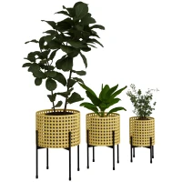 Outsunny Blumenständer, 3er-Set, rostfreies Metallgestell, In- und Outdoor, Schwarz/Gold(m-12)