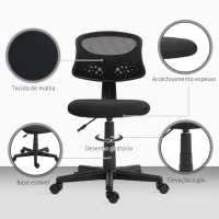 HOMCOM Cadeira de Escritório sem Apoio para os Braços com Encosto de Malha Respirável Altura Ajustável 43x48x78-88 cm Preto(m-9)