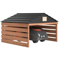 Outsunny Mähroboter Garage Holz Überdachung mit Satteldach wetterfest Garage für Rasenmäher Unterstand 79 x 74 x 54 cm Rotbraun(m-12)