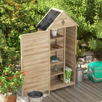 Outsunny Gartenschuppen mit 4 Regalen, Lagerschuppen aus Holz, wasserdichtes Asphalt-Dach, 80 x 49 x 170 cm, Hellbraun(m-9)