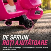 AIYAPLAY Scuter Electric pentru Copii cu Licență Vespa, Baterie Reîncărcabilă 6V, Roți Ajutătoare, 2-4 Ani, Roz(m-5)