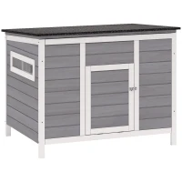 PawHut Entenstall wetterfest Entenhaus aus Holz mit herausnehmbar Boden Schiebefenster aufklappbar Asphaltdach 93x70x72cm Grau(m-1)