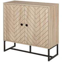 HOMCOM Buffet salon meuble de rangement armoire de cuisine avec placard portes et étagère réglable, motif Chevron, pied métal, style moderne buffet salle à manger et salon, 108 x 40 x 80 cm, chêne(m-11)