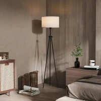 HOMCOM Candeeiro de Pé Moderno Candeeiro de Pé para Sala de Estar com Ecrã Redondo Tripé e Suporte para Lâmpada E27  Ø37x152 cm Branco e Preto(m-3)