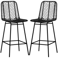 HOMCOM Lot de 2 tabourets de bar design bohème hauteur 66 cm avec repose-pieds métal et rotin PE - noir(m-11)