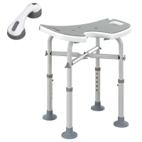 HOMCOM Tabouret de douche siège de douche hauteur ajustable 39-51,5 cm barre d'appui à ventouse patins à ventouse gris(m-11)