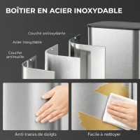 HOMCOM Poubelle de Cuisine Automatique 55L en Acier Inoxydable, Couvercle à Fermeture en Douceur, Fonctionne sur Piles, Argent(m-6)