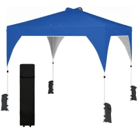 Outsunny Tenda Dobrável 3x3 m Pop-up Tenda de Jardim com Bloqueio Central UPF50+ Altura Ajustável 3 Níveis Bolsa de Transporte Azul(m-11)