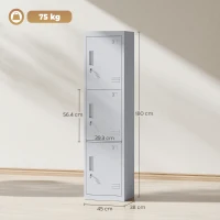 HOMCOM Dulap pentru Birou din Oțel cu 3 Uși Independente și 2 Chei, 45x38x180 cm, Gri Deschis(m-3)